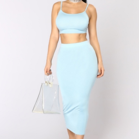 light blue skirt set